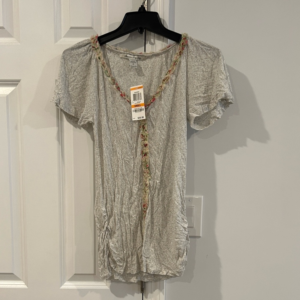 NWT American Rag Short Sleeve Shirt With Floral Trim